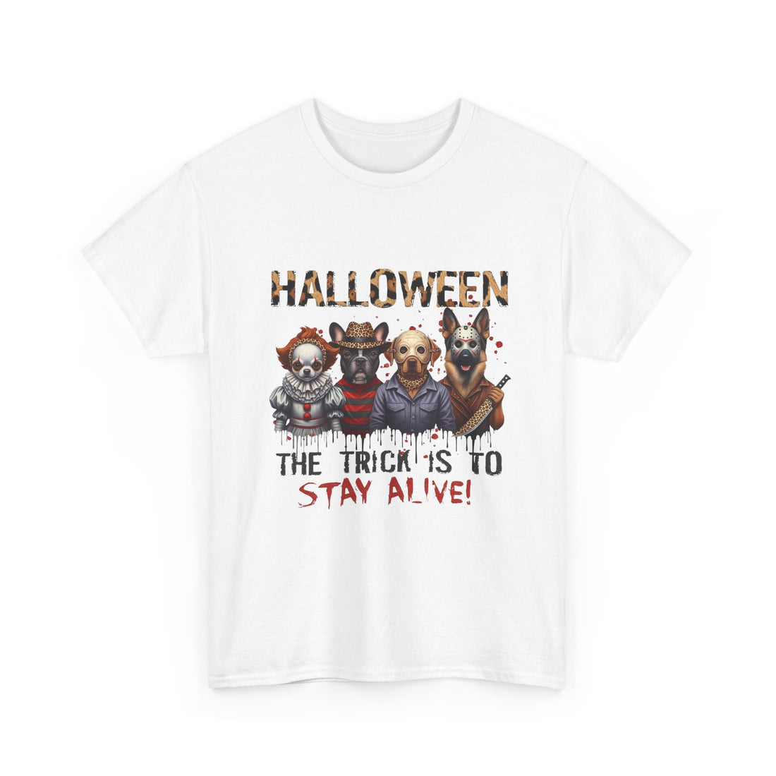 Halloween Trick or Treat Dog Graphic Tee, Unisex Heavy Cotton Tee, Pet Lover Gift, Cute Halloween Shirt, Fall Fashion, Animal Lover Apparel